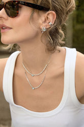 Shine Silver Necklace, White Rhodium, Natural Blue Topaz + Earth Gift